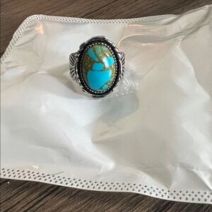 Turquoise and Silver Statement Ring/ Size 9